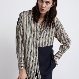 ZARA OVERSIZED BUTTON UP CHAIN SHIRT BLOUSE